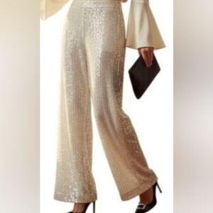 House of Harlow 1960 Cream Sequin Wide Leg Pants